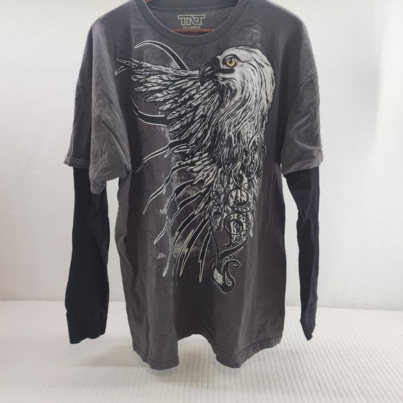 Tnt Other - TNT Double Layer Long Sleeve Graphic Eagle Print Gray T Shirt XXL